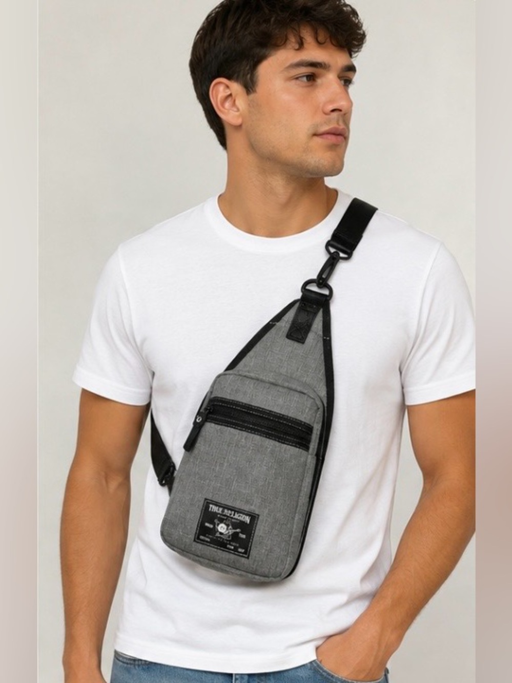True Religion Crossbody Sling Bag Grey Heather